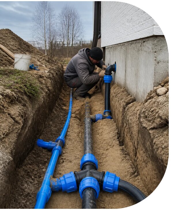 Монтаж наружного водопровода на участке под ключ в Дивногорске